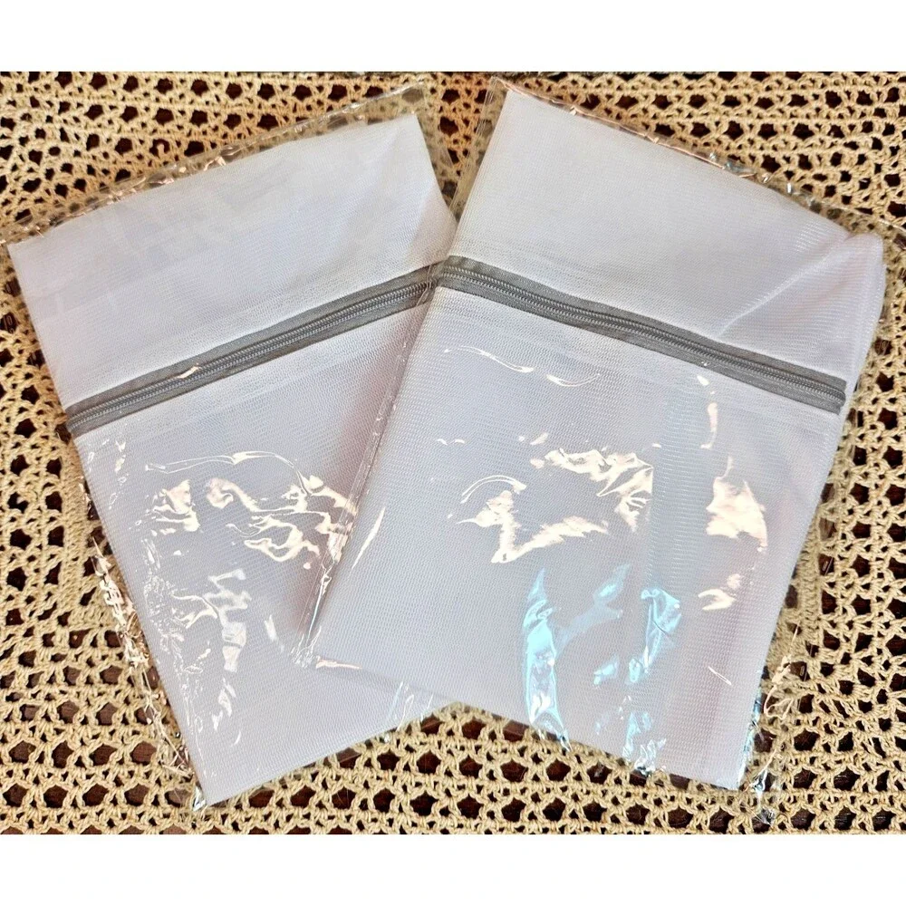 NEW Pair of Small White Mesh Laundry Bags for Delicates Reusable 11